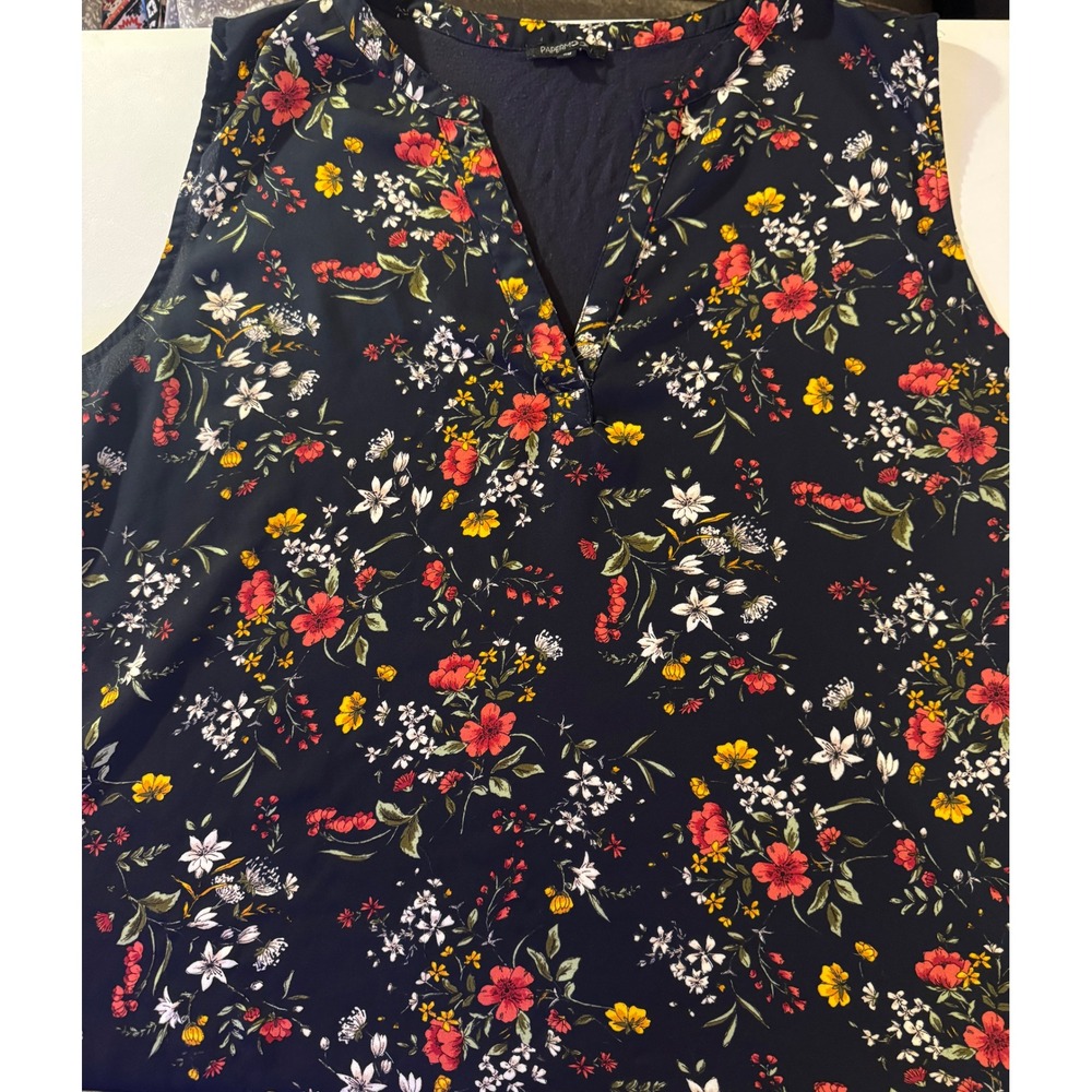 Papermoon‎ Floral Tank Top Womens 3X Navy Blue Sleeveless Split V-Neck PTX4160-F - Picture 2 of 9